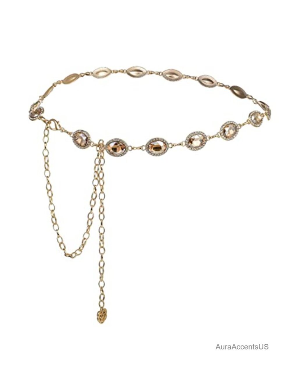 Faux Leather Wrap Chain Belt with Glass Diamond for Women's Dresses